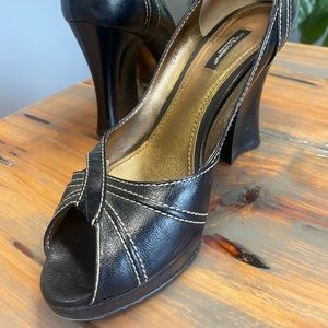 Dolce & Gabbana Black Leather Peep-toe Heels- Perfect for the office or a date!